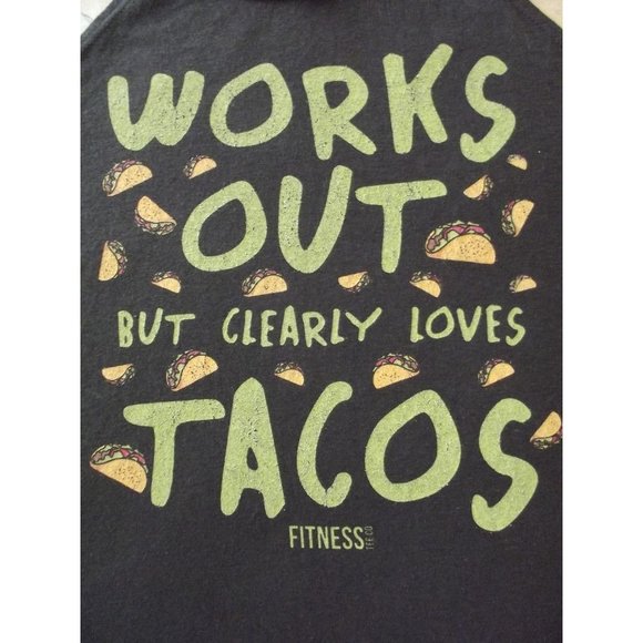 Tank Top Womens Sz Large Works Out But Clearly Loves Tacos -District Perfect Tri - Picture 5 of 9